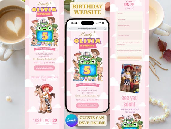 Toy Story Girl Birthday Website Invitation | Jessie Cowgirl Canva Template with RSVP