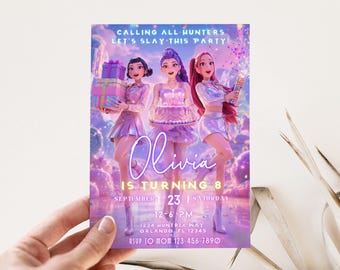 K-pop Demon Hunters Birthday Invitation | Editable Canva Template | Huntrix Golden Digital Bundle | Printable Party Decor