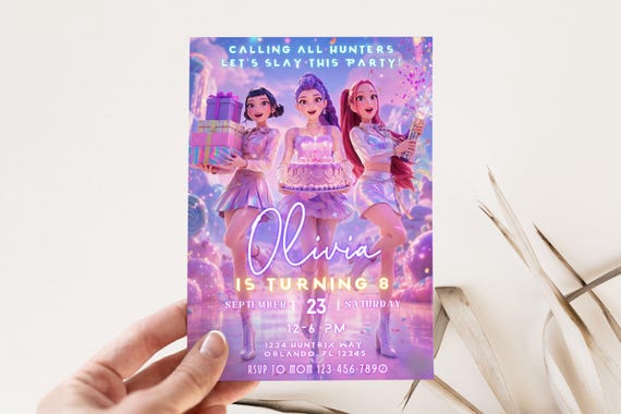 K-pop Demon Hunters Birthday Invitation | Editable Canva Template | Huntrix Golden Digital Bundle | Printable Party Decor