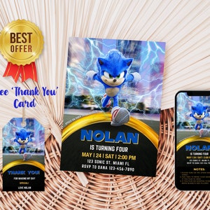 Invitación de cumpleaños de Sonic The Hedgehog / Invitaciones de fiesta de cumpleaños de Super Sonic / Invitación electrónica / Invitación digital / Invitación de tarjeta / Cumpleaños de Sonic