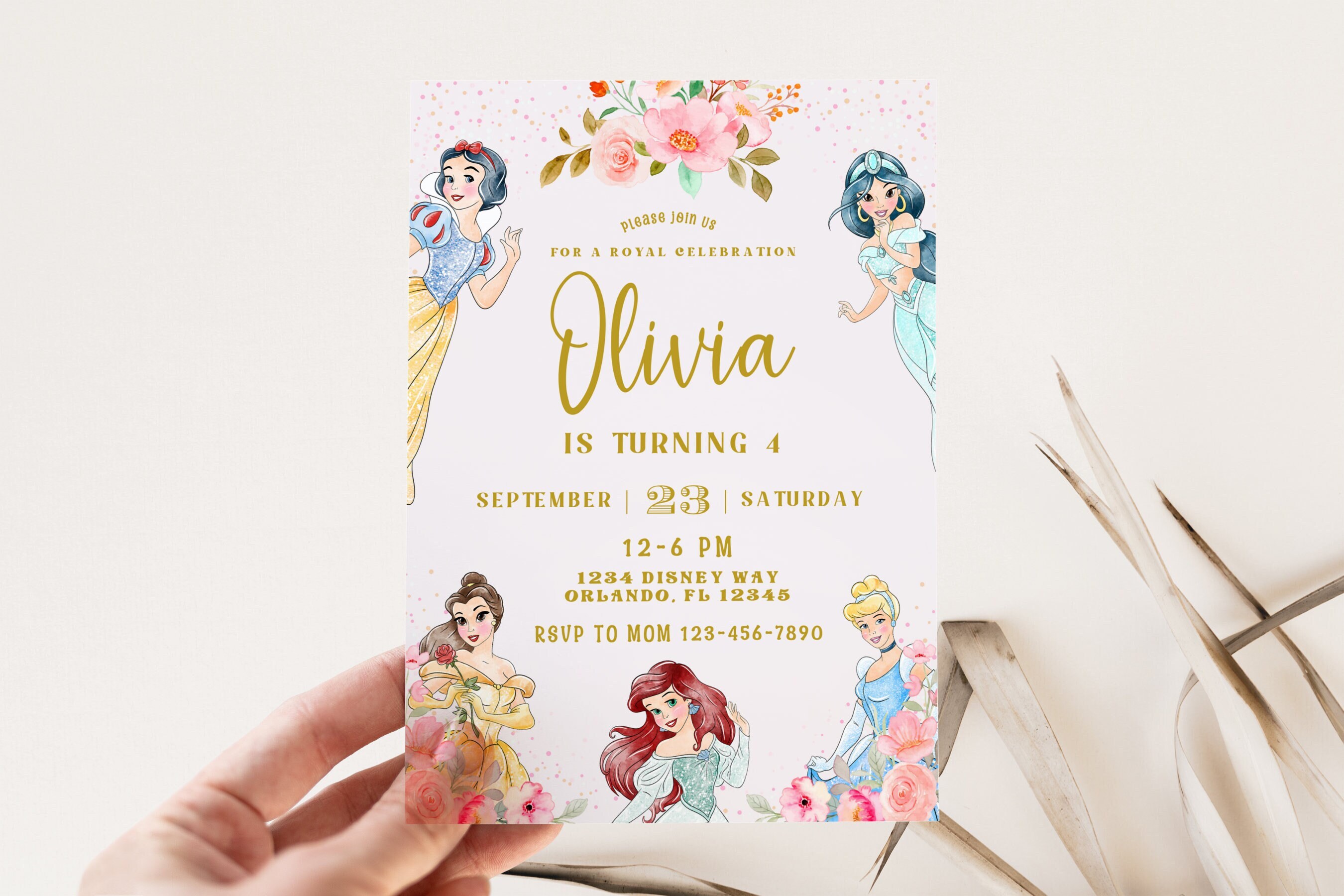 Princess Birthday Invitation | Royal Celebration Invite Custom Editable Template Printable Instant Download Digital | Disney Princess Invite