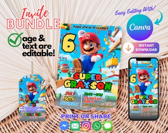 Super Mario Bros verjaardagsuitnodiging | Super Mario Brothers verjaardagsuitnodiging | Mario Brothers verjaardagsuitnodiging | Mario Cart-verjaardag