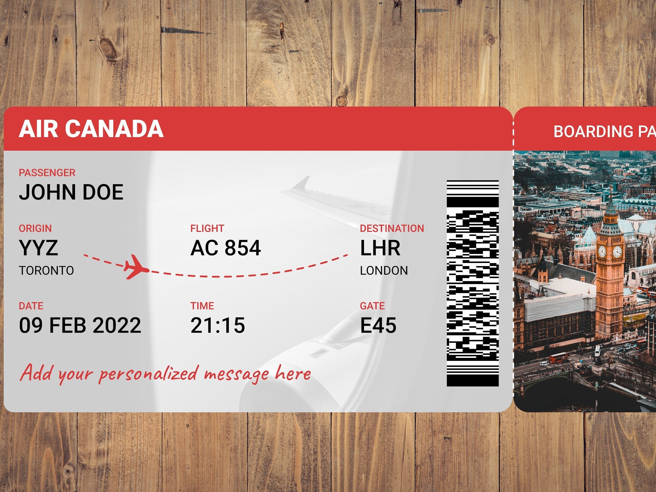 Authentic Customizable Flight Ticket Boarding Pass -