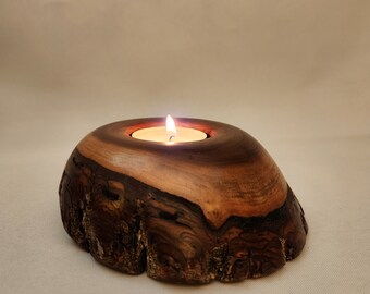 Walnut natural edge tealight, lathe turned, soft-satin finish (non-gloss)