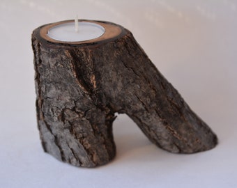 Little Bit of North Woods Tealight Holder, Natural Wood Candle Holder