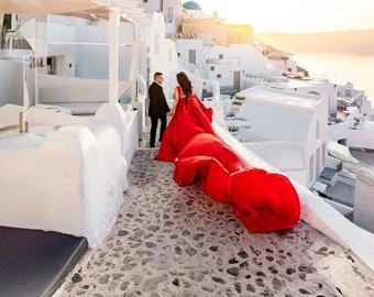 Engagement dress for Photoshoot | Flowing Dress | Flowy Dress for Photoshoot | Santorini Dress | Long Train Dress