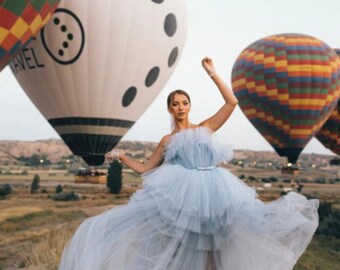 Tulle Dress for Photoshoot   | Puffy Tulle Dress | Tulle Santorini Gown for Photoshoot | Photoshoot Dress