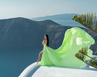 Halter Flying Dress for Photoshoot| Long Train Dress | Photoshoot Dress | Flowy Dress | Santorini Flying Dress