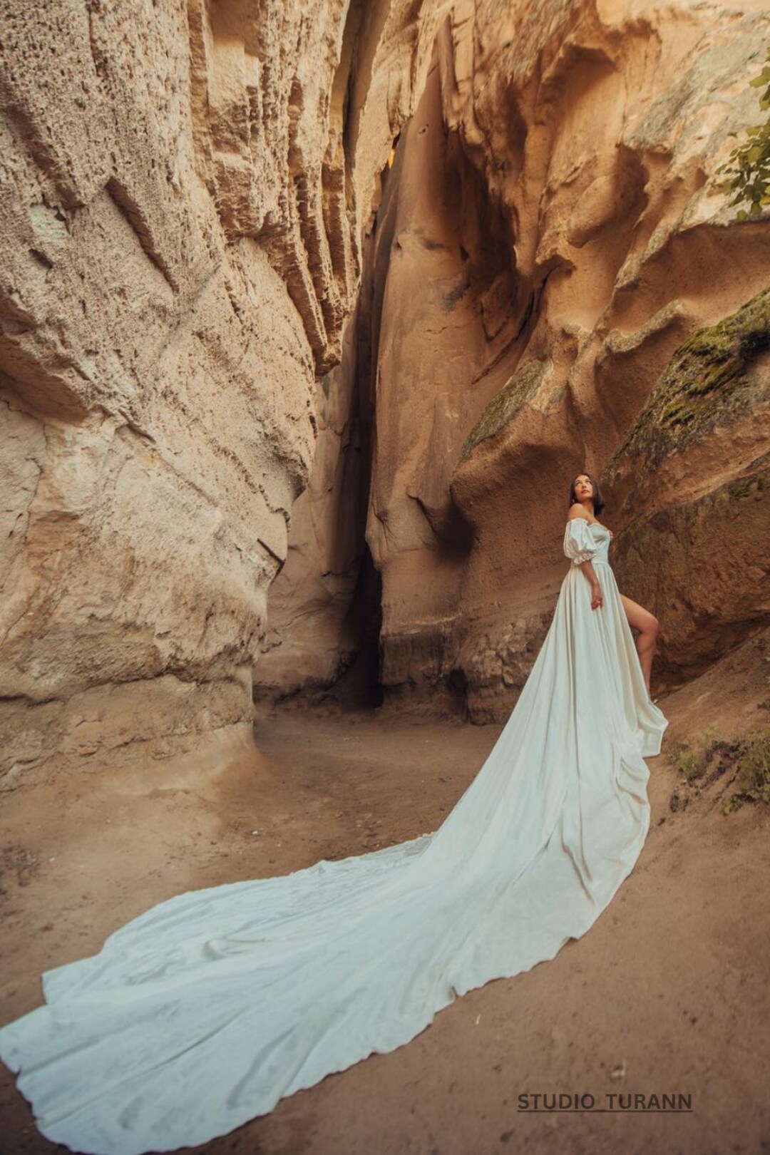 White Satin Flying Dress Engagement Dress Satin Long Train Dress Santorini Photoshoot Dress
