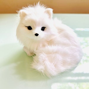 Handmade Faux Fur White Fox Spirit 4in Soft Realistic Animal Ninetails Kitsune Stuff Animal Fairy Fae Cute Gift Decoration Mythical Tailed
