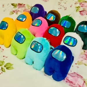 12 Handmade Polynylon Among Us Space Crewmate Imposter Game Iridescent Multicolor Keychain Dolls Plush Toys Set Collectible Fashionable 4in