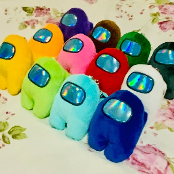 12 Handmade Polynylon Among Us Space Crewmate Imposter Game Iridescent Multicolor Keychain Dolls Plush Toys Set Collectible Fashionable 4in
