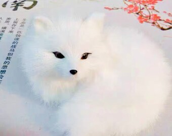 Handmade Faux Fur White Fox Spirit 4in Soft Realistic Animal Ninetails Kitsune Stuff Animal Fairy Fae Cute Gift Decoration Mythical Tailed