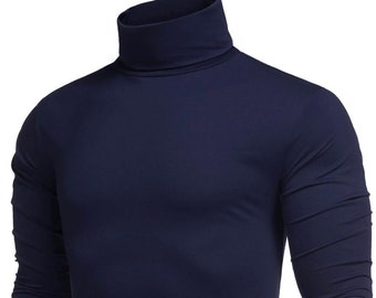 Men's Turtleneck Jumper Slim Fit Pullover High Roll Neck Tops Sweater Long Sleeve Shirts Lightweight Cotton