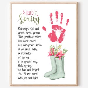 Hello Spring handprint art, Spring poem handprint, Preschool spring art, Toddler spring craft, Handprint flowers, Daycare spring activity