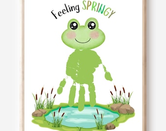 Feeling Springy handprint, Spring handprint art, Frog handprint, Toddler spring keepsake,Daycare spring activity,Preschool spring frog craft