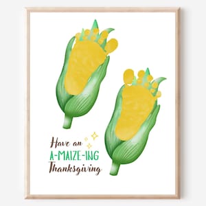 Sweet Corn Handprint Footprint craft, Thanksgiving handprint craft, Baby Toddler Thanksgiving art, Thanksgiving daycare pre-k craft