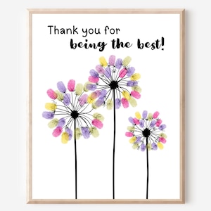 Dandelion fingerprint art, Fingerprint gift teacher appreciation, Mother&#39;s Day fingerprint craft, Spring thumbprint, Dandelion printable