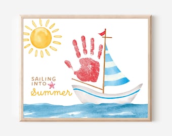 Segeln in den Sommer Handabdruck Kunst, Segelboot Handabdruck, Baby Kleinkind Handabdruck, Kita druckbar, DIY Sommer Handwerk, Sommercamp Kunst