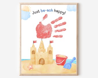 Summer Handprint art, Sand Castle Handprint, Summer Craft kids, Baby toddler handprint, Daycare printable,Ocean Beach craft, Summer camp art