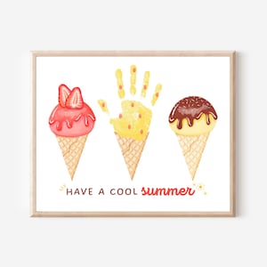 Ice Cream Cone Summer Handprint art, Summer Food Craft kids, Baby toddler handprint, Daycare printable, Preschool summer, Summer camp art