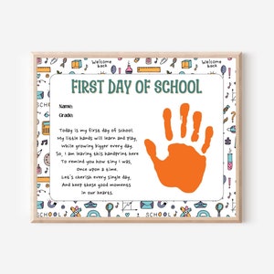 First Day of School Poem Handprint, Kindergarten Preschool Handprint ...