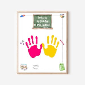 First Day of Preschool handprint, Back to School handprint, Preschool craft, Handprint first day, Memory keepsake, Back to school activity