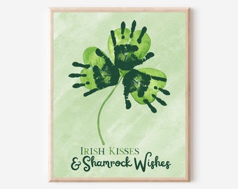 Shamrock handprint, St. Patrick's Day handprint, Shamrock art, Handprint craft, Shamrock craft, St. Patrick's Day toddler, Toddler busy book
