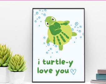 Valentijnsdag schildpad handafdruk kunst, oma handafdruk, handafdruk zeedieren, baby&#39;s eerste valentijnskaarten, afdrukbaar kinderdagverblijf, klas Valentijn