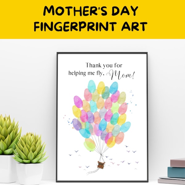 Mother's Day Fingerprint art, Balloon fingerprint printable, Thumbprint art, handprint keepsake, Mom handprint craft, Mother's Day activity