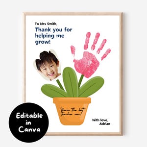 Editable Teacher Appreciation Handprint art, Photo Handprint Canva, Teacher appreciation craft toddler, Teacher appreciation with photo