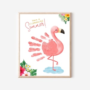Flamingo handprint art, Summer Handprint craft, Kids gift teacher, Daycare summer craft, Prek Handprint, Flamingo printable, Flamingo craft
