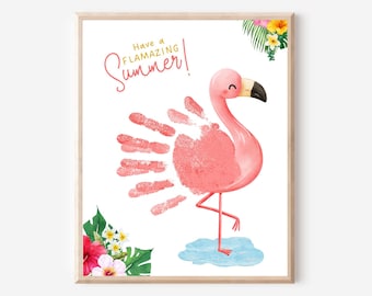 Flamingo Handabdruck Kunst, Sommer Handabdruck Handwerk, Kinder Geschenk Lehrer, Kindergarten Sommer Handwerk, Prek Handabdruck, Flamingo druckbar, Flamingo Handwerk