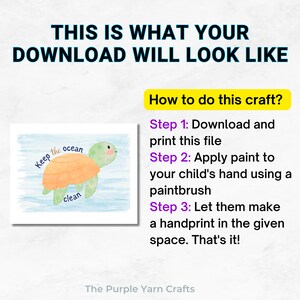 May include: Printable handprint craft template featuring a cartoon turtle with the text "Keep the ocean clean".