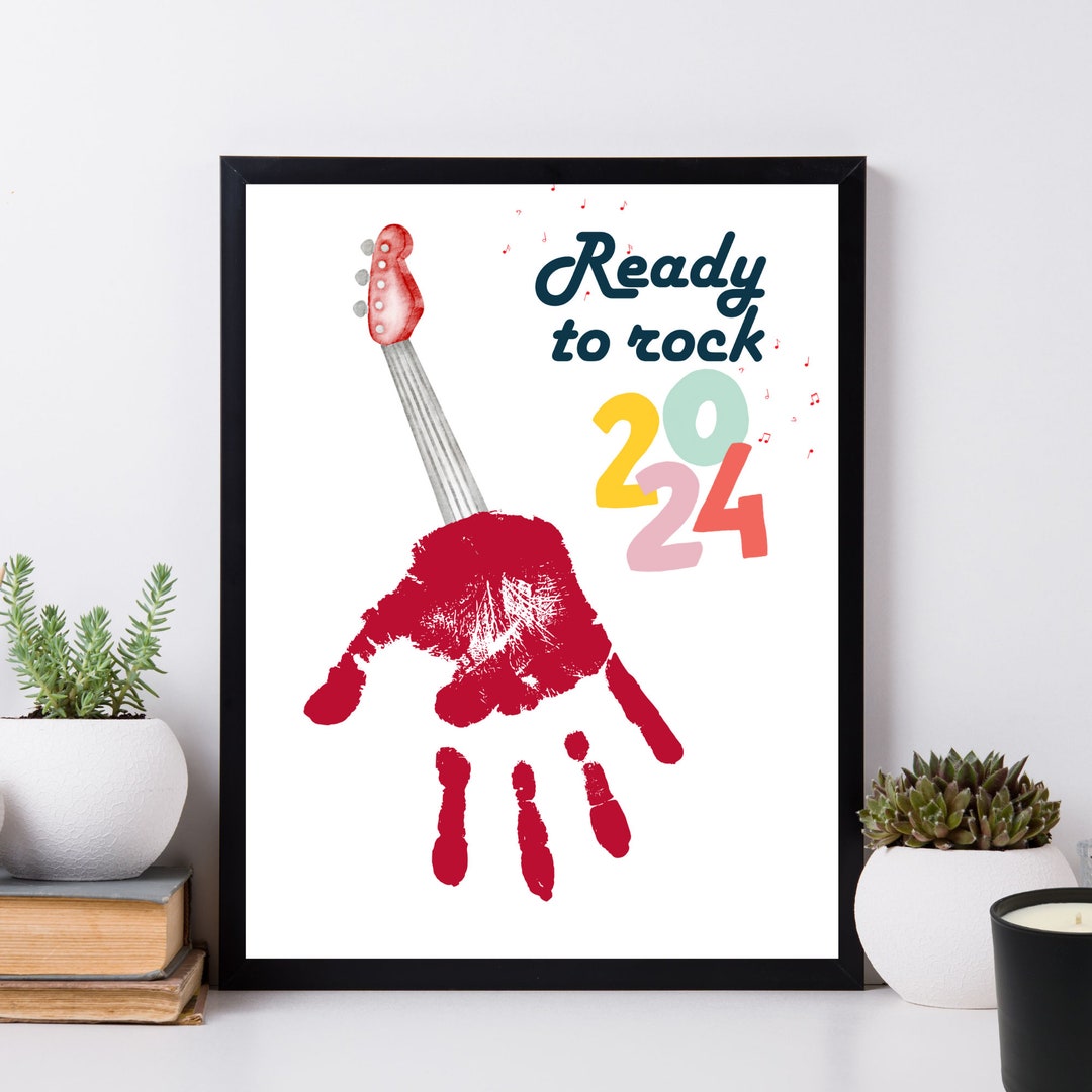 New Year's Handprint 2024, Ready to Rock, Happy New Year Preschool