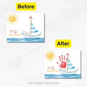 Sailing Into Summer Handprint art, Sailboat handprint, Baby toddler handprint, Daycare printable, DIY Summer craft, Summer camp art image 4