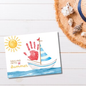 Sailing Into Summer Handprint art, Sailboat handprint, Baby toddler handprint, Daycare printable, DIY Summer craft, Summer camp art image 5