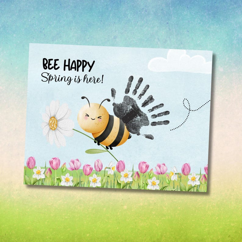 Bee Happy Handprint Art, Spring Bee Handprint, Bee Art for Toddlers ...
