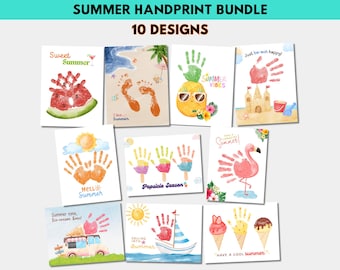 Sommer Handabdruck Handwerk Bündel, Sommer Handwerk Kinder, Sommer Fußabdruck, Baby Kleinkind Handabdruck, Kindergarten druckbar, Prek Handabdruck, Sommercamp Kunst