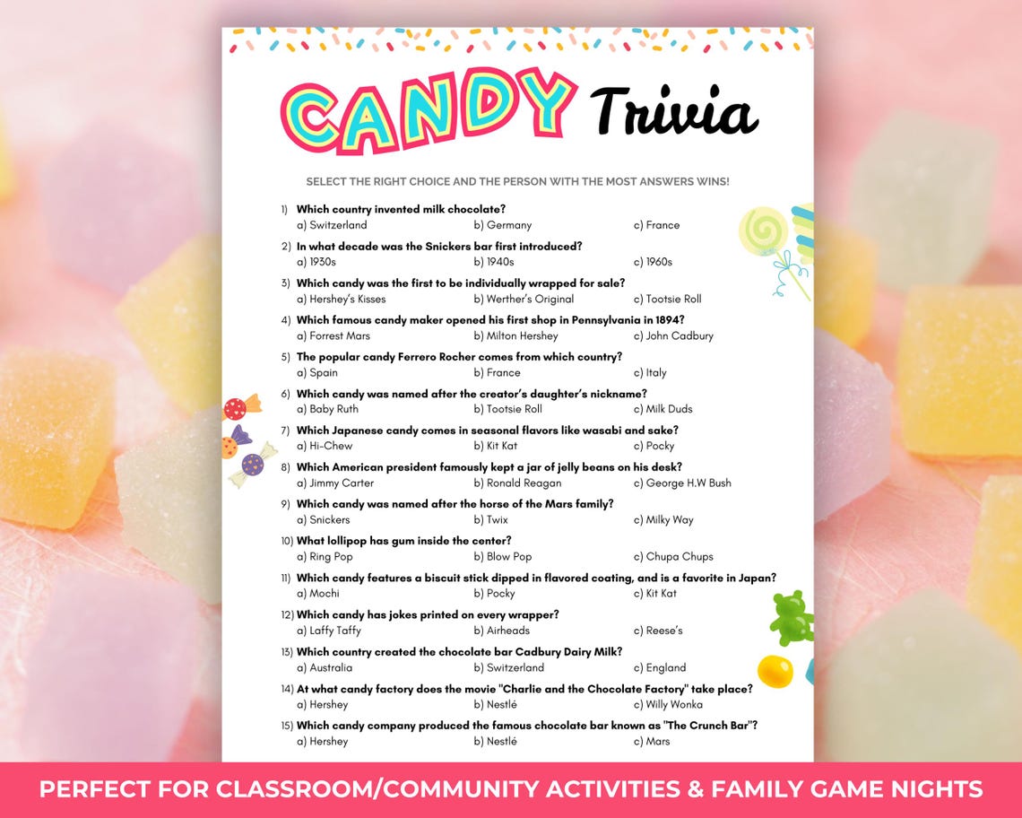 Candy Trivia Game, Candy Quiz, Trivia Questions, Food Trivia, Family ...