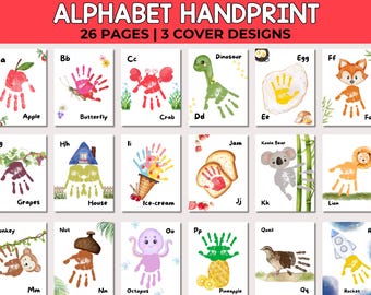 Handafdrukboek alfabet, ABC-handafdrukambacht, DIY-alfabetboek, ABC-boeksjabloon, Pre-K-geheugenboek, eerste abc-boek, handafdrukalfabetkunst