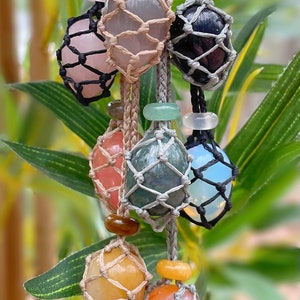 Interchangeable Crystal Pouch Necklace, Adjustable, Gemstone Holder, Macrame, Net, Black, Grey, Khaki, Crystal Bead, Crystals Cage