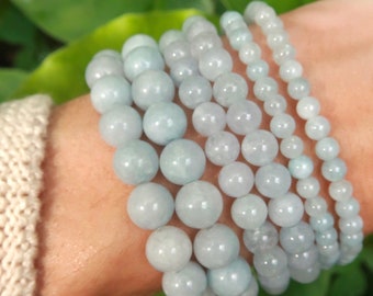 Aquamarine Chalcedony Crystal Bracelet, Blue Gemstone, Crystal Elastic Bracelet, Healing Stone, 8mm, 6mm, 4mm