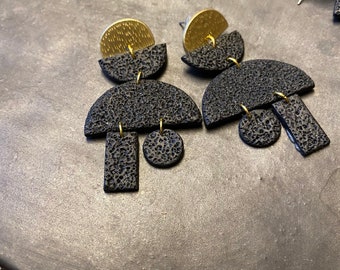 Textured Geometric Statement Earrings/ Black