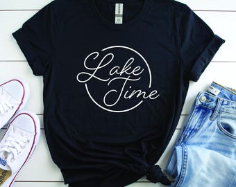 Lake Time Graphic Tee, Minimalist Handwritten Script Shirt, Lakeside Cabin Apparel