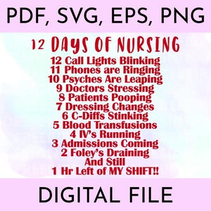 12 Days of Nursing SVG Bundle | Christmas Nurse Cut File | pdf, svg, eps, png for Healthcare Workers, Doctors, Nurses Holiday Decor