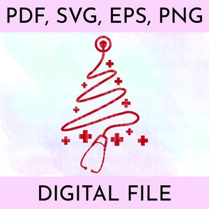 Stethoscope Christmas Tree SVG | Nurse Christmas Lights Clipart | Medical Holiday Cut File Bundle - pdf, png, eps for Healthcare Workers