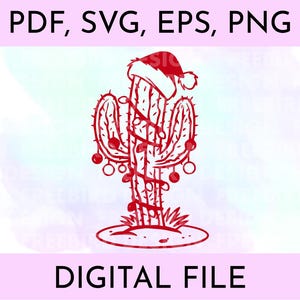 Cactus festivo con luces navideñas SVG - Imágenes prediseñadas navideñas descargables / archivos png, pdf, eps para proyectos de manualidades y bricolaje