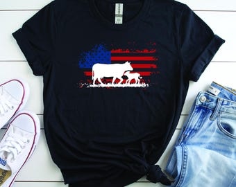 Distressed American Flag Cow Shirt, Rustic Farm Tee, Dairy Farmer Gift