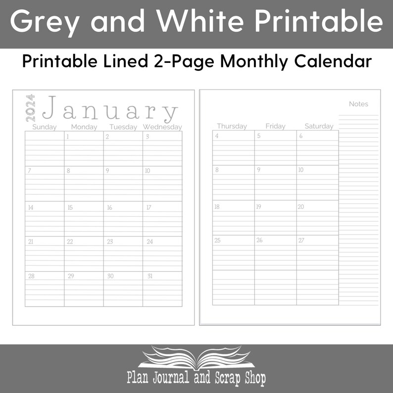 2024 Monthly 2-page Lined &amp; Unlined Calendars | 8.5x11 | Jan - Dec | Printable Download ...